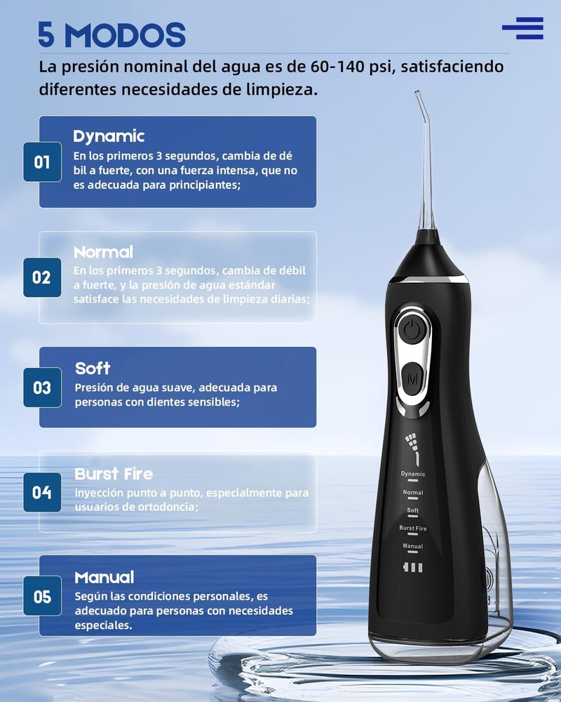 Rechargeable Oral Washer 300ML 5 Mode 4 Nozzle, Portable Removable Tooth and Gum Cleaner for Home Travel - Image 3