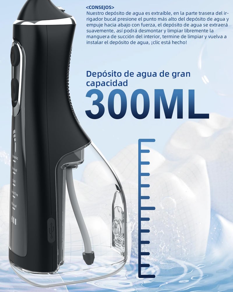 Rechargeable Oral Washer 300ML 5 Mode 4 Nozzle, Portable Removable Tooth and Gum Cleaner for Home Travel - Image 4