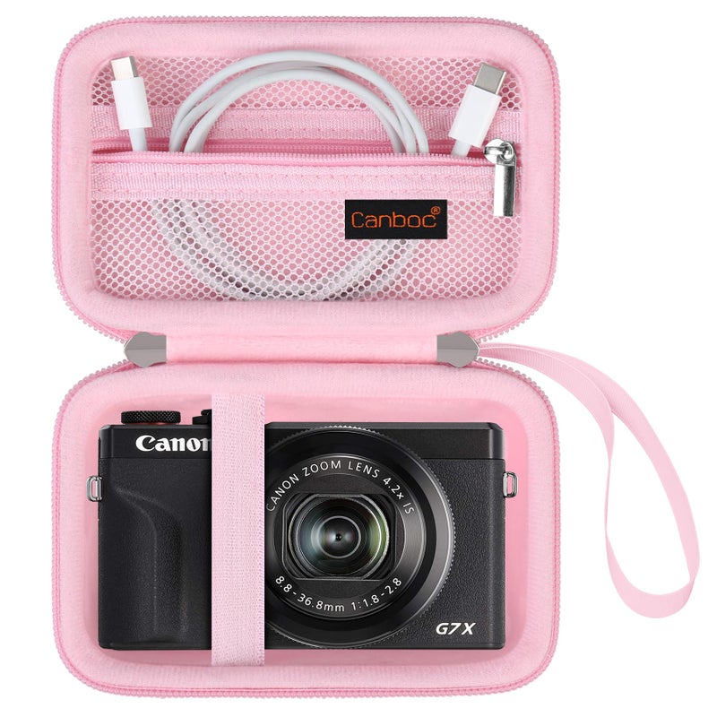 Canboc Camera Case for Canon PowerShot G7 X Mark III/ G7X Mark II Digital 4K Vlogging Camera, Point and Shoot 4K Video Camera Bag, Zipper Mesh Pocket fits USB Cable, Batteries, Pink - Image 1