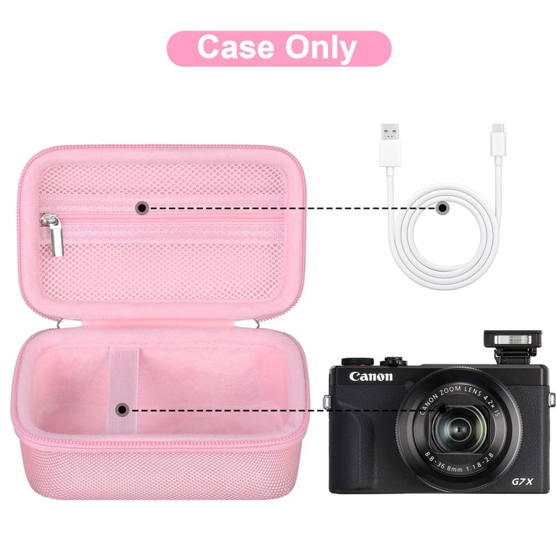 Canboc Camera Case for Canon PowerShot G7 X Mark III/ G7X Mark II Digital 4K Vlogging Camera, Point and Shoot 4K Video Camera Bag, Zipper Mesh Pocket fits USB Cable, Batteries, Pink - Image 2
