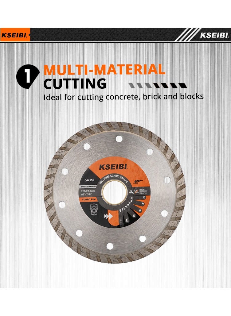KSEIBI - Sintered Diamond Discs/Wave Turbo, Diamond, Sharp, Durable, High-Performance Cutting, Stone and Tile Cutting Tool, used for Cutting Building Materials Marble, Porcelain, Ceramic, Wet Dry Cutting. - Image 1