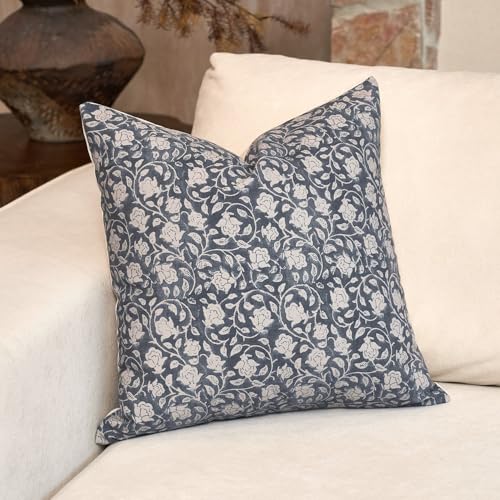 DOMVITUS Floral Pillow Covers 18x18 Throw Pillows for Couch Block Print Pillow Cover Decorative Neutral Accent Throw Pillow Covers for Living Room 1PC Dusty Blue - Image 1