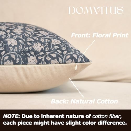 DOMVITUS Floral Pillow Covers 18x18 Throw Pillows for Couch Block Print Pillow Cover Decorative Neutral Accent Throw Pillow Covers for Living Room 1PC Dusty Blue - Image 3