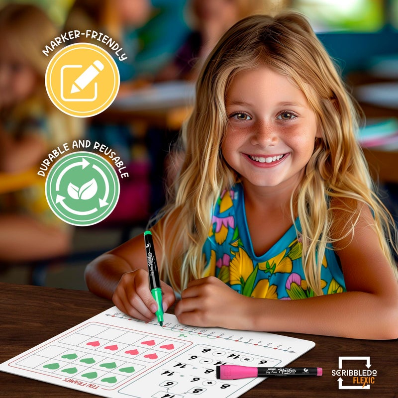 SCRIBBLEDO Number Bonds 9â€x12â€ Small White Board Dry Erase Sheets Math Manipulatives Number Chart Ten Frame Number Line Math Supplies Teacher Students Classroom Pack of 10 Sheets - Image 2