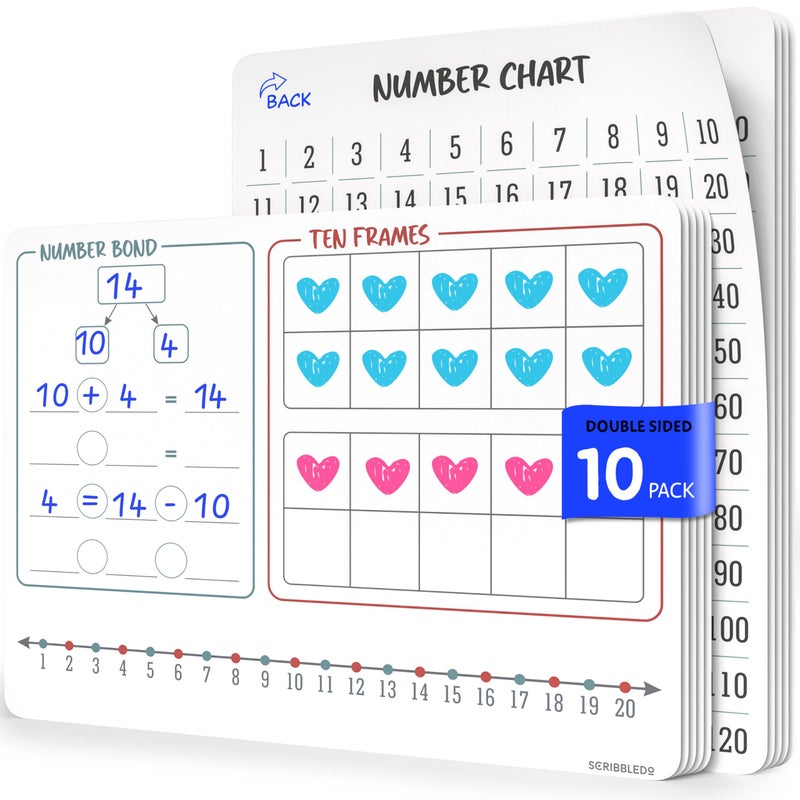 SCRIBBLEDO Number Bonds 9â€x12â€ Small White Board Dry Erase Sheets Math Manipulatives Number Chart Ten Frame Number Line Math Supplies Teacher Students Classroom Pack of 10 Sheets - Image 1