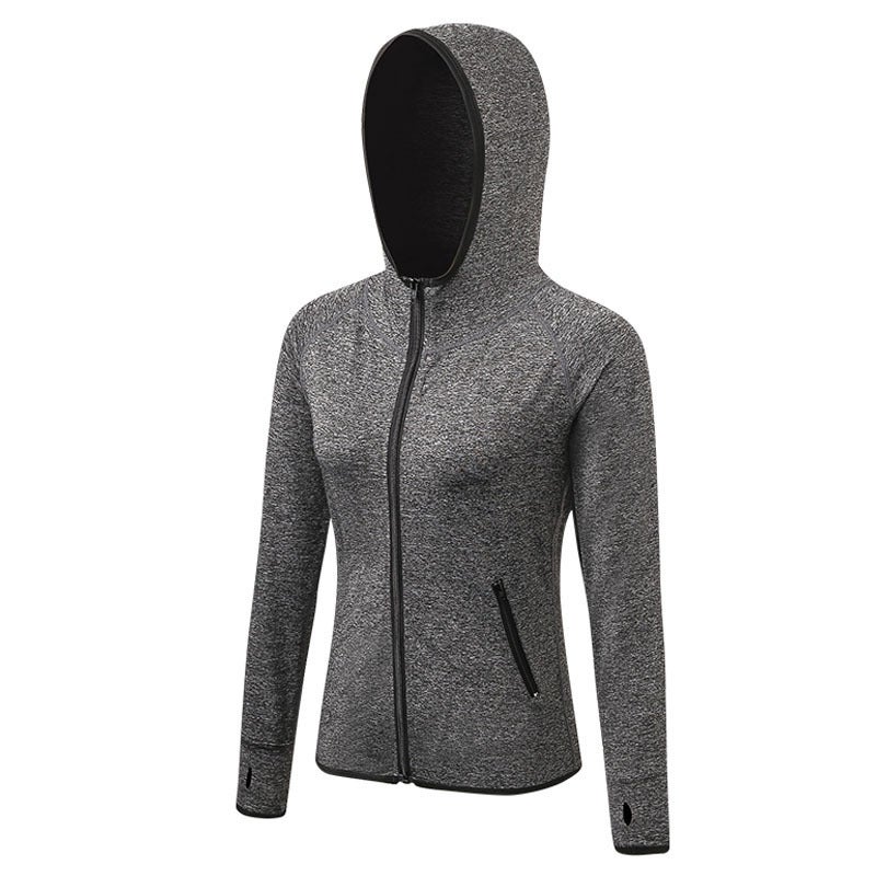 Generic Womens Autumn and Winter Sports Jacket Fitness Yoga Training Running Colorblock Zipper Hoodie Quick-drying Jacket 8003 Gray 
