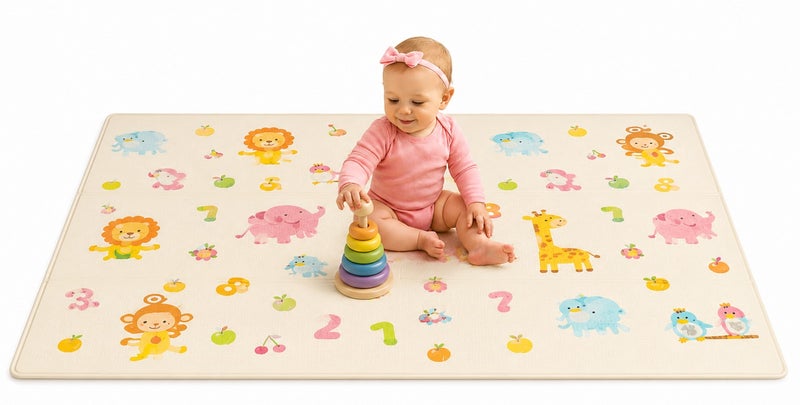 Panvil Double-Sided Baby Play Mat 180x120cm – Assorted Cartoon Designs Foldable Foam Crawling Mat with Waterproof Silver Insulated Back, BPA Free Non-Toxic Floor Mat for Babies & Toddlers - Image 1