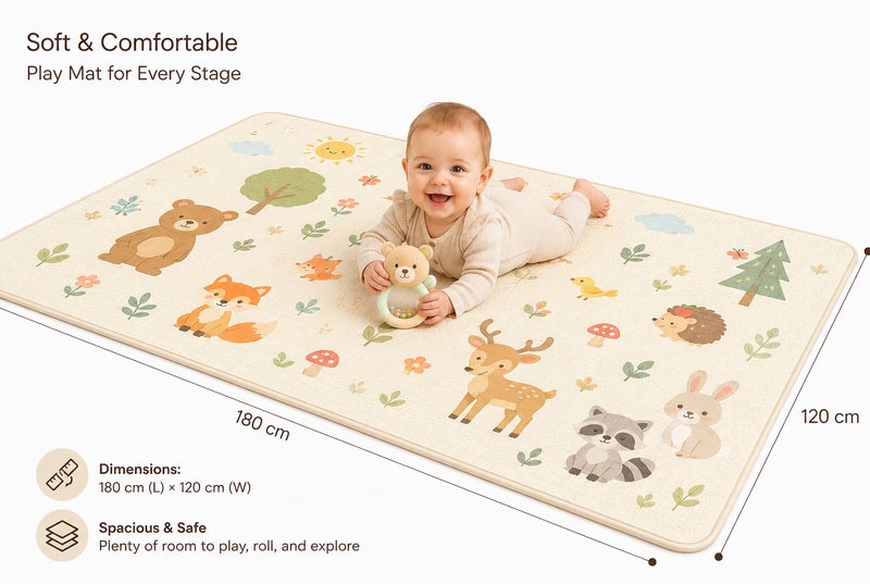 Panvil Double-Sided Baby Play Mat 180x120cm – Assorted Cartoon Designs Foldable Foam Crawling Mat with Waterproof Silver Insulated Back, BPA Free Non-Toxic Floor Mat for Babies & Toddlers - Image 2