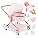 LullaBaby 14Inch Doll Twin Stroller Accessories Set Foldable Canopy Storage Basket Pink Golden Stars Design Pretend Play 2 Years Doll Double Stroller Set - Image 3
