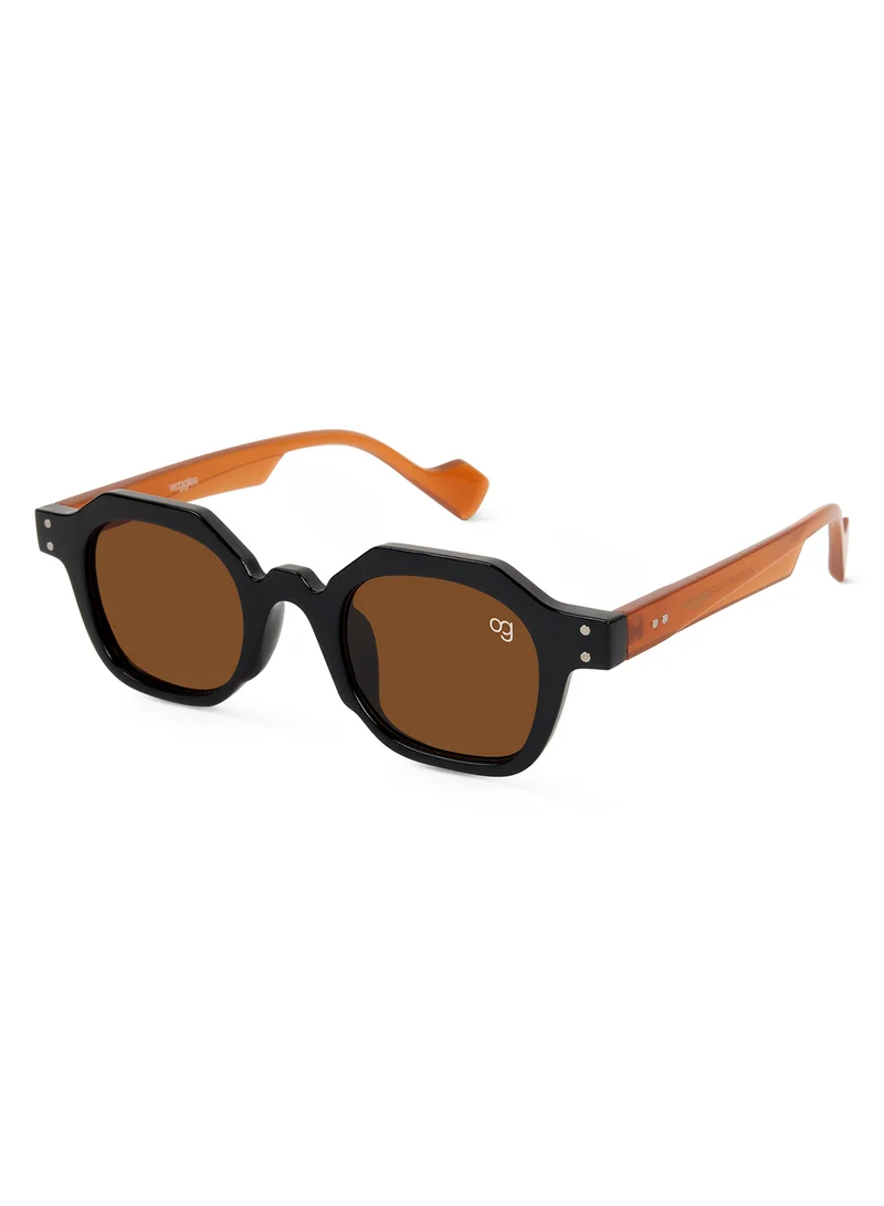 Woggles Designer Brown Hexagonal Sunglasses| Men & Women| 100% Uv Protection