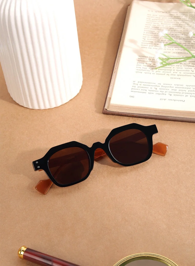 Woggles Designer Brown Hexagonal Sunglasses| Men &amp; Women| 100% Uv Protection
