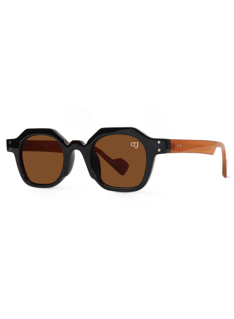 Woggles Designer Brown Hexagonal Sunglasses| Men & Women| 100% Uv Protection