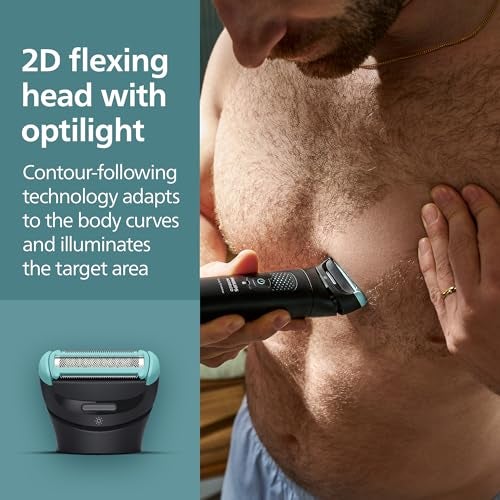 Norelco Philips Norelco Body Groomer 7000 Series, Waterproof Men's Full Body Groomer with Travel Case, Triple Protect Shave System & Body Hair Trimmer with Contour-Following 2D Flexing Head, BG7490/50 - Image 5