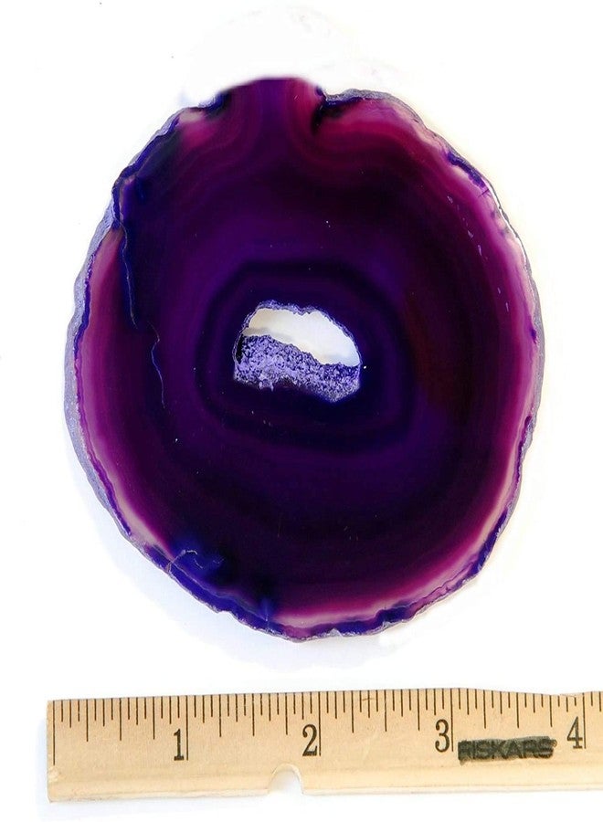 جي آي سي جيم مجموعة قواعد أكواب من حجر العقيق الأرجواني المصبوغ من JIC Gem، مقاس 3.5-4 بوصة، مصنوعة من حجر العقيق الطبيعي المقطع، مناسبة للأكواب الصغيرة، مصقولة بمطاط واقٍ، طقم من 4 قطع، ديكور منزلي - Image 3