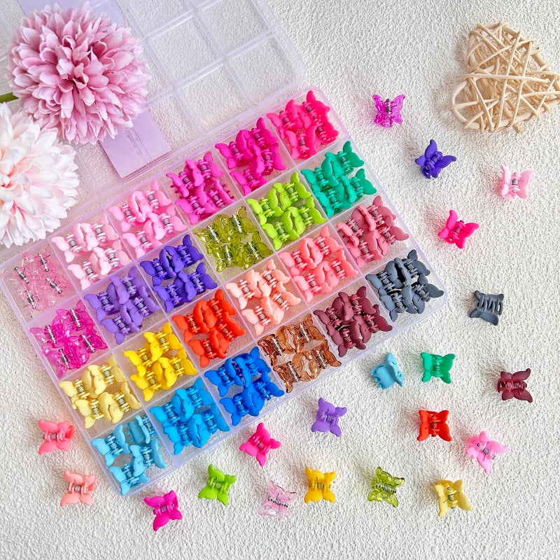 ELEMIRSA 96pcs Baby Girl Hair Clips 24 Multicolors Colors Mini Hair Claw Clips Small Tiny Butterfly Claw Clips Baby Hair Accessories for Toddler - Image 2