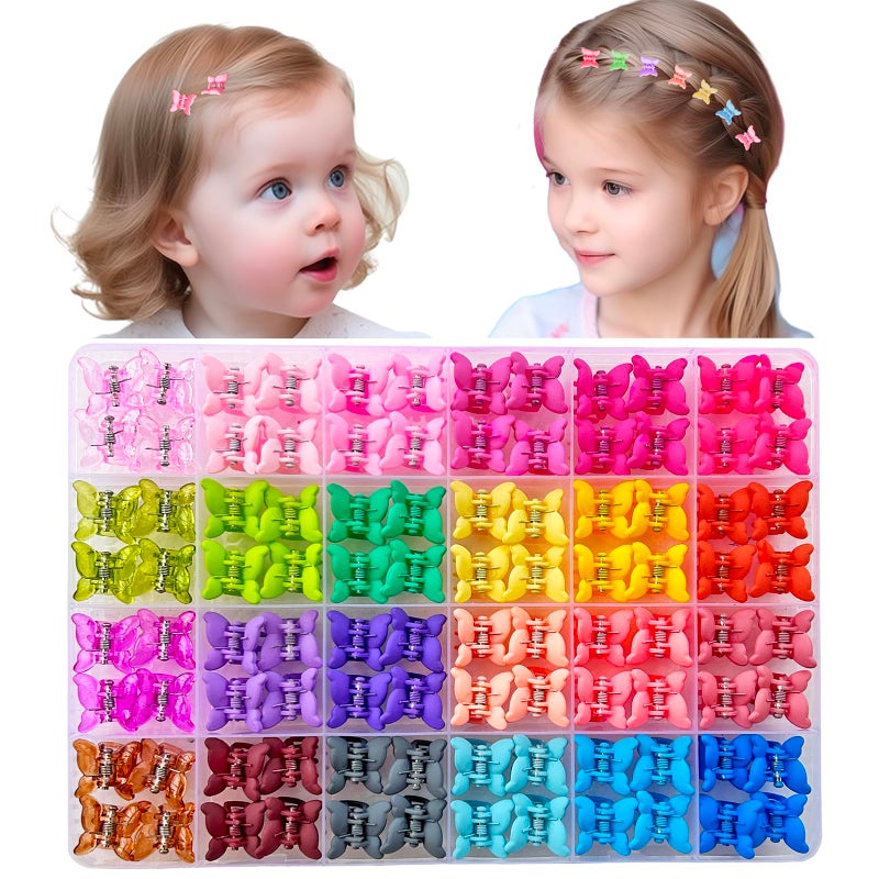 ELEMIRSA 96pcs Baby Girl Hair Clips 24 Multicolors Colors Mini Hair Claw Clips Small Tiny Butterfly Claw Clips Baby Hair Accessories for Toddler - Image 1