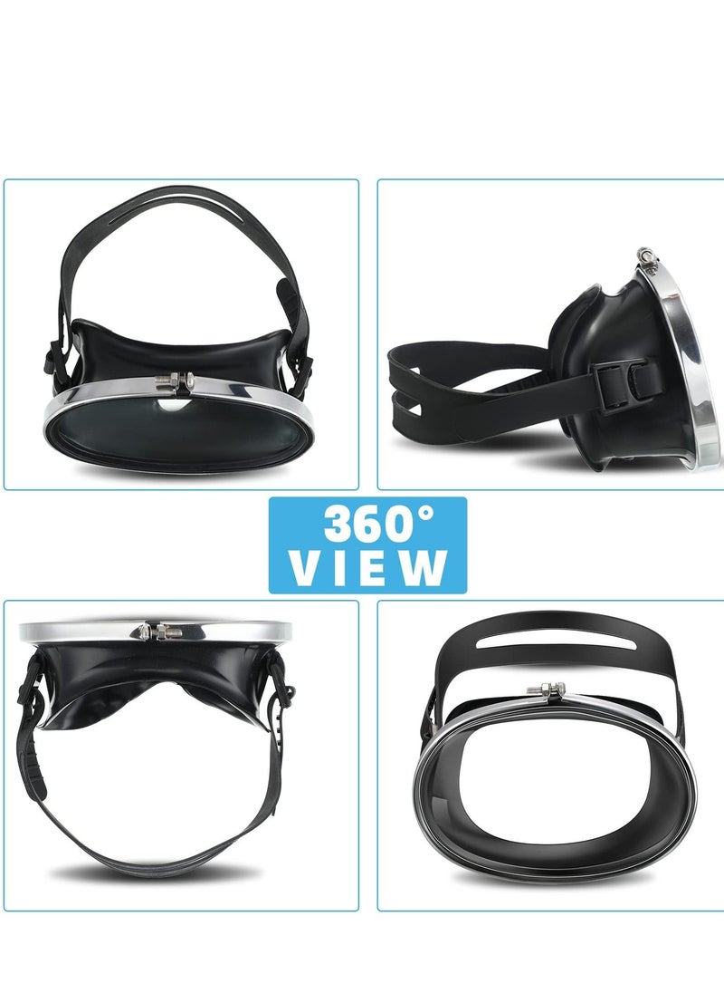 SYOSI - 2 Pcs Oval Shape Scuba Diving Mask Classic Freediving Mask Retro Oval Anti Fog Tempered Glass Lens Stainless Steel Silicone Diving Goggles for Adults Men Women Spearfishing Snorkeling Swimming Black - Image 1