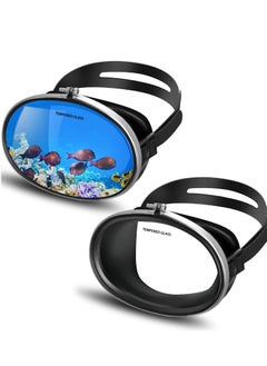 SYOSI 2 Pcs Oval Shape Scuba Diving Mask Classic Freediving Mask Retro Oval Anti Fog Tempered Glass Lens Stainless Steel Silicone Diving Goggles for Adults Men Women Spearfishing Snorkeling Swimming Black  - Image 1
