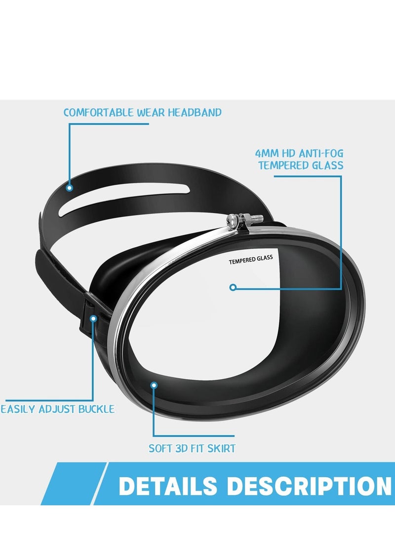 SYOSI - 2 Pcs Oval Shape Scuba Diving Mask Classic Freediving Mask Retro Oval Anti Fog Tempered Glass Lens Stainless Steel Silicone Diving Goggles for Adults Men Women Spearfishing Snorkeling Swimming Black - Image 1