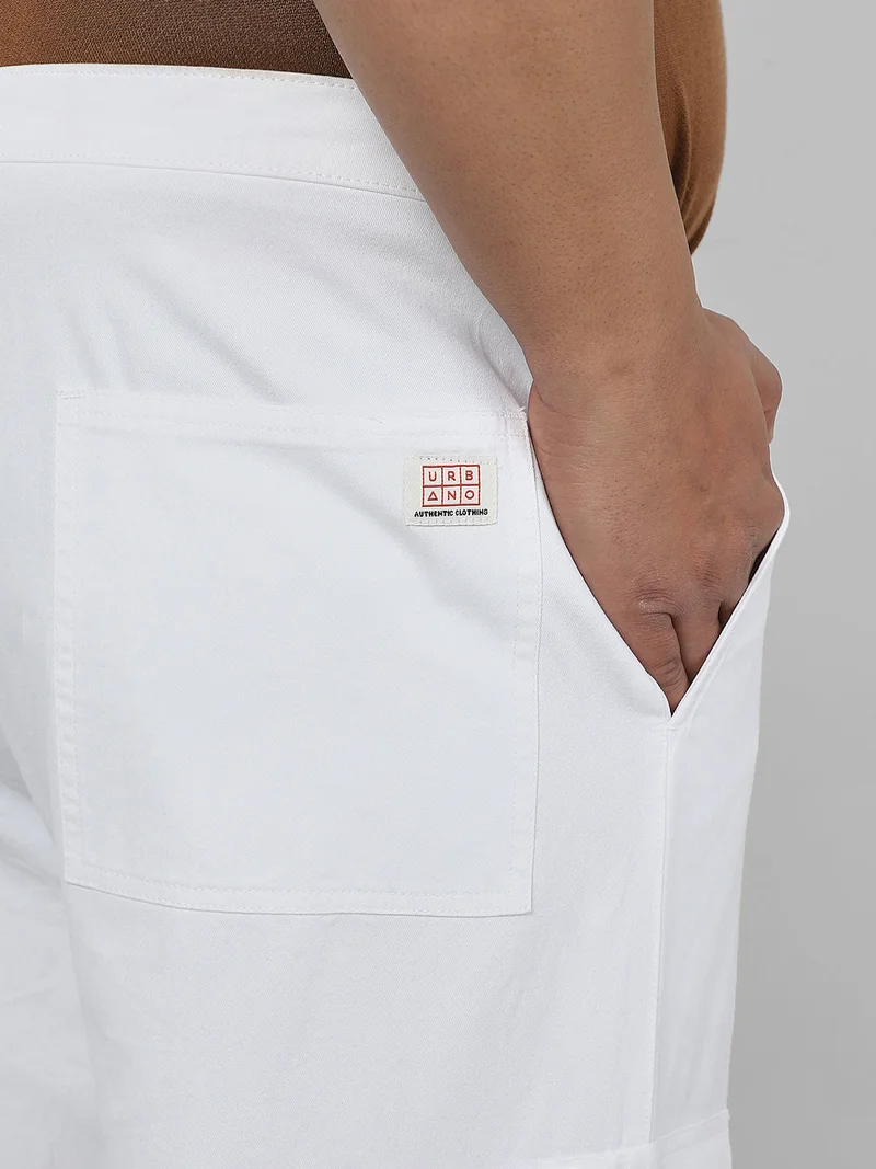 Urbano Fashion  Urbano Plus Men's White Loose Baggy Fit Solid Cargo Chino Pant with 6 Pockets Non-Stretchable for Men | Best Price UAE