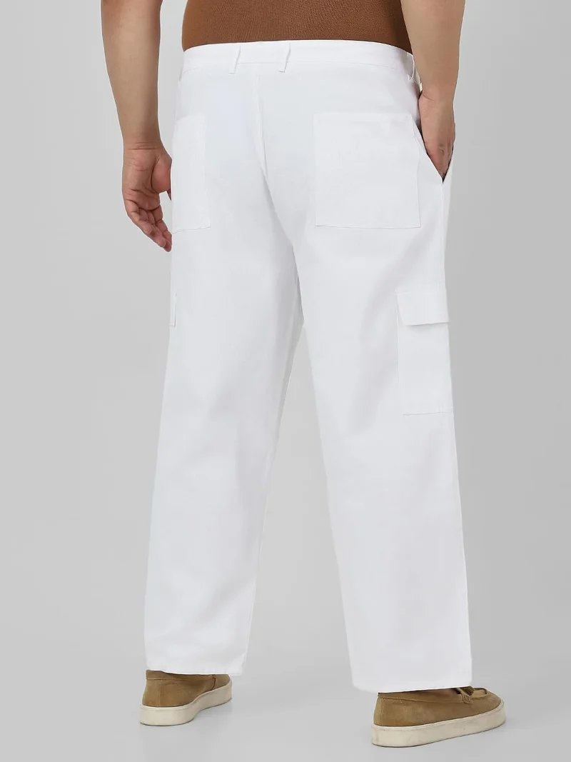 Urbano Fashion  Urbano Plus Men's White Loose Baggy Fit Solid Cargo Chino Pant with 6 Pockets Non-Stretchable for Men | Best Price UAE