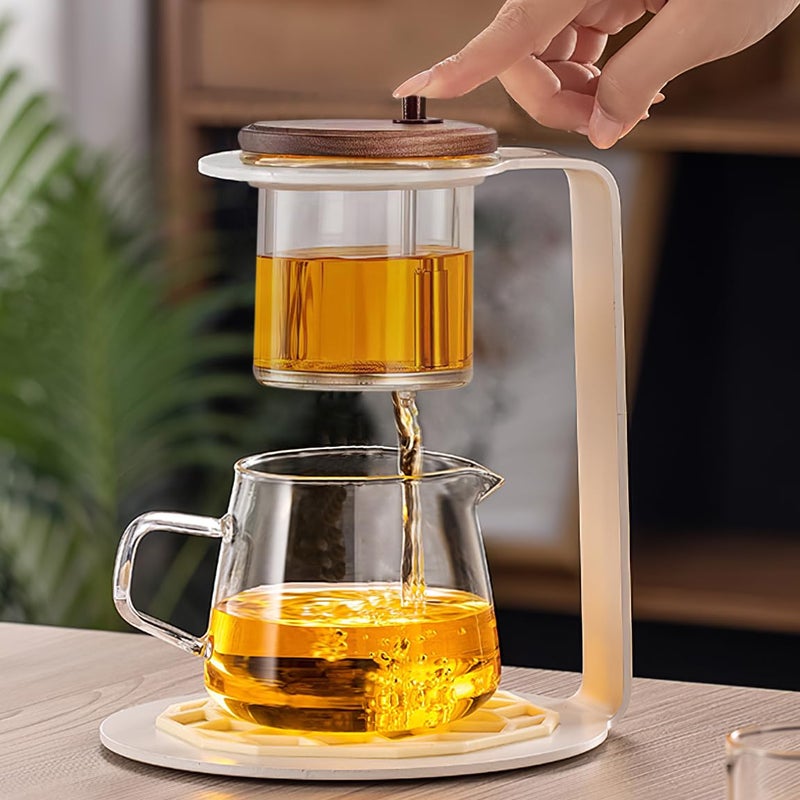 Lazy Kungfu Drip TeaPot Heat Resistant Tea Set SemiAutomatic Glass Teapot Suit for Magnetic Water Flow Wooden Glass Teapot Set