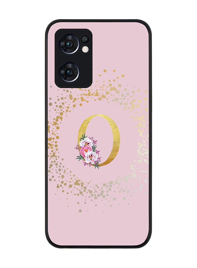 Stylizedd Rugged Black edge case for Oppo Reno7 5G  Slim fit Soft Case Flexible Rubber Edges Anti Drop TPU Gel Thin Cover - Custom Monogram Initial Letter Floral Pattern Alphabet - O (Pink ) - Image 1