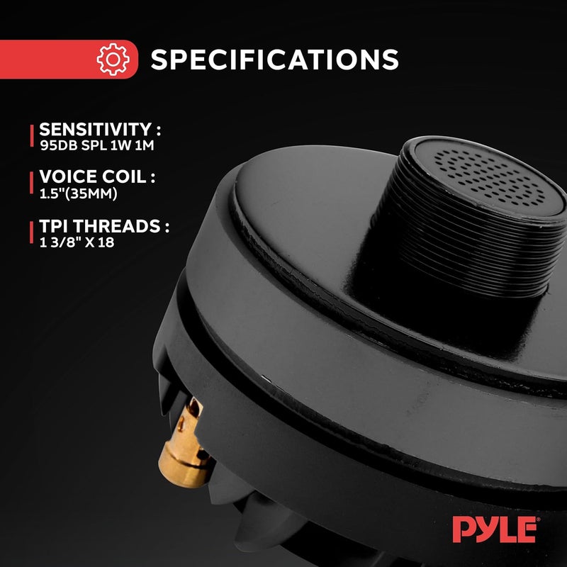 Pyle 1.5 Inch Tweeter Horn Driver - 500 watt peak power/250 watt RMS Audio Speaker Tweeter System w/Flat Aluminum Voice Coil, 1.5k-20 kHz Frequency, 95 dB, 8Ohm - PDS122, Black - Image 5