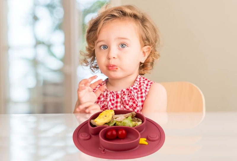 Linowos Baby Divided Plate Placemat Silicone Portable Non Slip Child Feeding Suction Plate for Children Babies and Kids BPA Free Baby Dinner Plate Microwave Dishwasher Safe DuckBlush - Image 2
