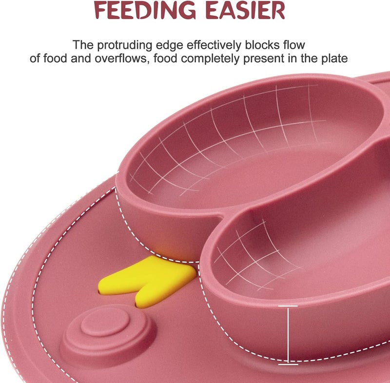 Linowos Baby Divided Plate Placemat Silicone Portable Non Slip Child Feeding Suction Plate for Children Babies and Kids BPA Free Baby Dinner Plate Microwave Dishwasher Safe DuckBlush - Image 5