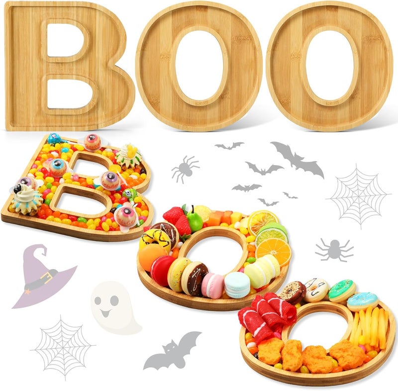 FillTouch Boo Wooden Charcuterie Letters Fillable Halloween Serving Tray Charcuterie Board Dish Decorative Cheese Platter for Snack Food Cake Cookies for Halloween Party - Image 1