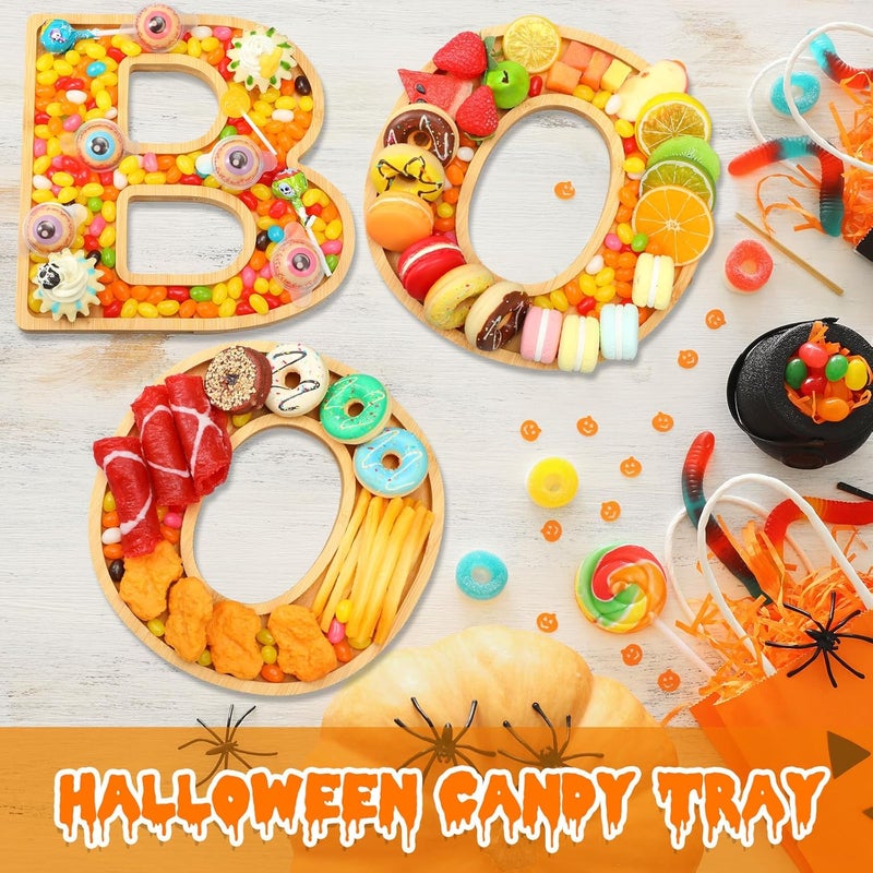 FillTouch Boo Wooden Charcuterie Letters Fillable Halloween Serving Tray Charcuterie Board Dish Decorative Cheese Platter for Snack Food Cake Cookies for Halloween Party - Image 4