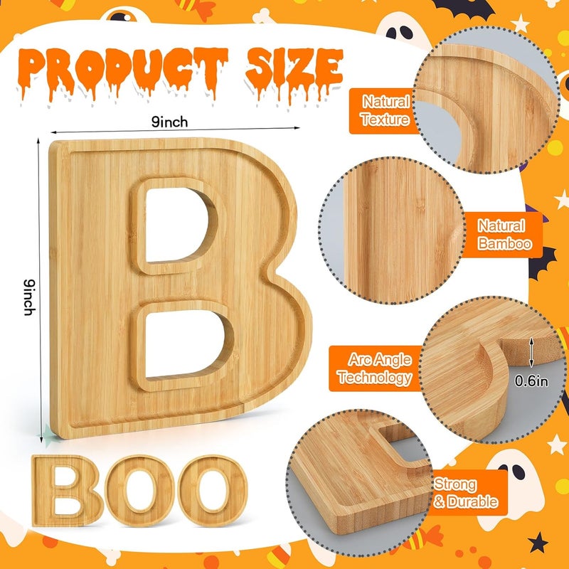 FillTouch Boo Wooden Charcuterie Letters Fillable Halloween Serving Tray Charcuterie Board Dish Decorative Cheese Platter for Snack Food Cake Cookies for Halloween Party - Image 2