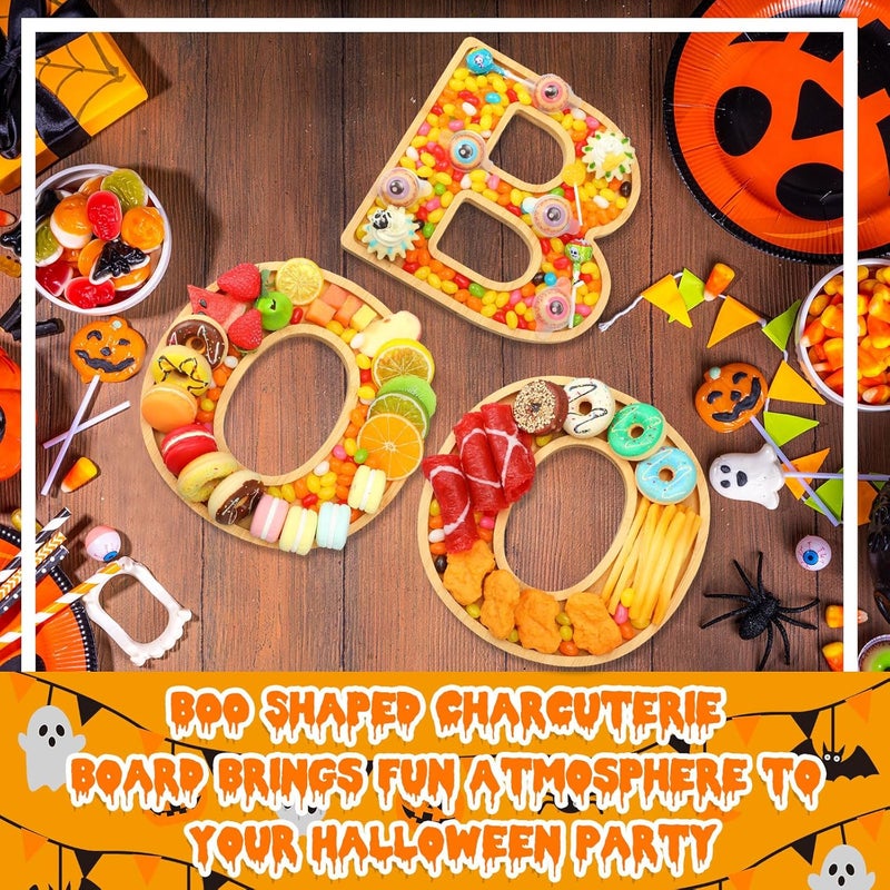 FillTouch Boo Wooden Charcuterie Letters Fillable Halloween Serving Tray Charcuterie Board Dish Decorative Cheese Platter for Snack Food Cake Cookies for Halloween Party - Image 5