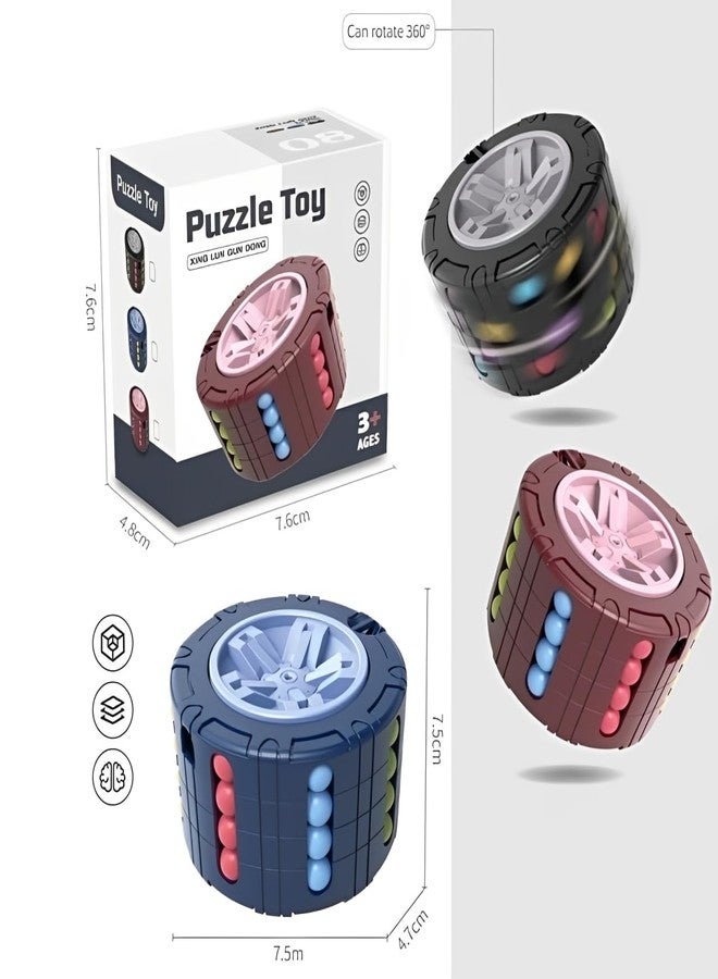 IndusBay® Pack of 2 , Cylinder Magic Bean Puzzle Toy Cylinder Rotate and Slide Puzzle Games Relieve Stress Toy for Children Toy Decompression Cube Creative Educational Fidget Toy , Multicolor - Image 3