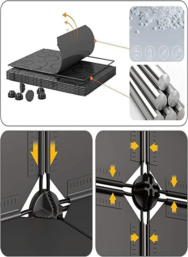 Owme Collapsible Wardrobe for Clothes - DIY 6 Door Plastic Almirah for Clothes with Doors | Side Hanger, Foldable Wardrobe for Storage for Home | Storage Organizer for Clothes - Black - Image 3