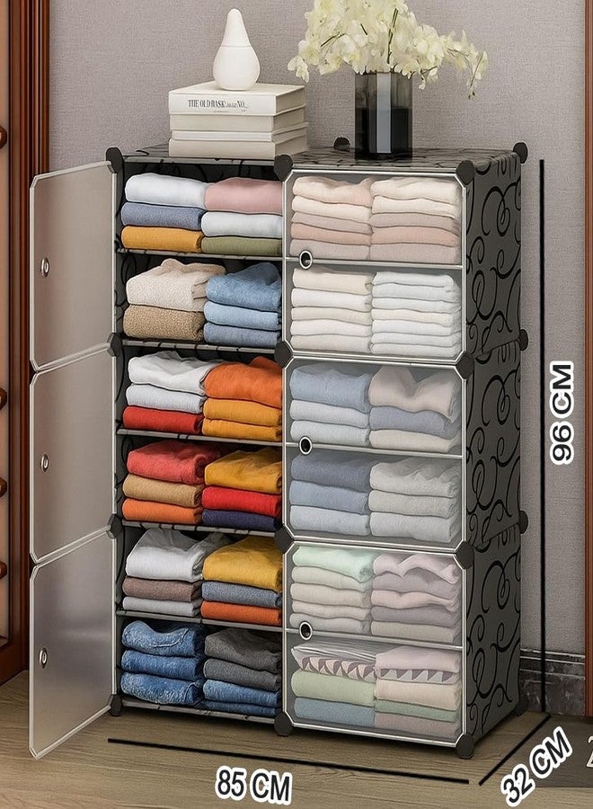 Owme Collapsible Wardrobe for Clothes - DIY 6 Door Plastic Almirah for Clothes with Doors | Side Hanger, Foldable Wardrobe for Storage for Home | Storage Organizer for Clothes - Black - Image 2