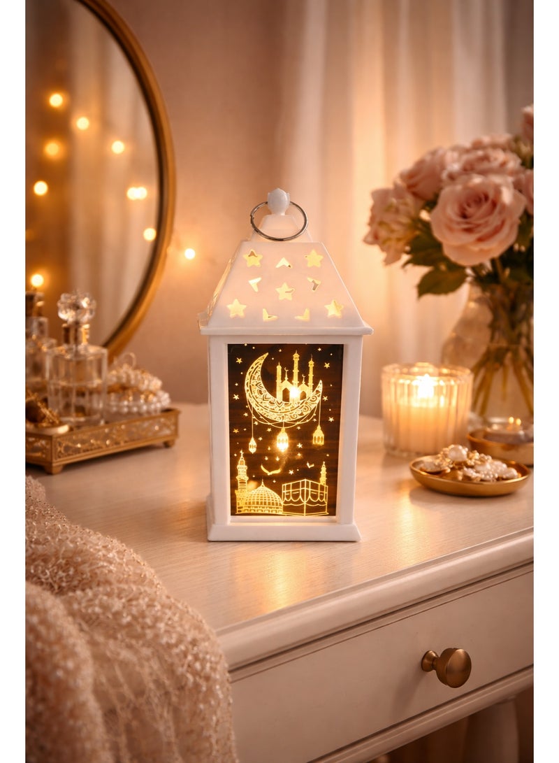 فانوس ميني رمضان أبيض مضيء – ديكور منزلي رمضاني – بطارية – حجم صغير 16 سم – موديل 3097 - Image 2