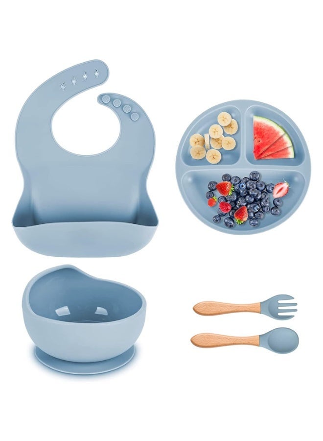 آي ميس يو مجموعة تغذية الطفل من السيليكون، مجموعة من 5 قطع من أدوات الفطام LED للأطفال تتضمن وعاء شفط وطبقًا وملعقة وشوكة للأطفال وكوبًا مع قشة وغطاء ومستلزمات تغذية الطفل - Image 1