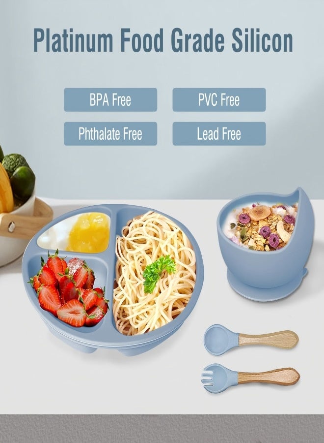 آي ميس يو مجموعة تغذية الطفل من السيليكون، مجموعة من 5 قطع من أدوات الفطام LED للأطفال تتضمن وعاء شفط وطبقًا وملعقة وشوكة للأطفال وكوبًا مع قشة وغطاء ومستلزمات تغذية الطفل - Image 2