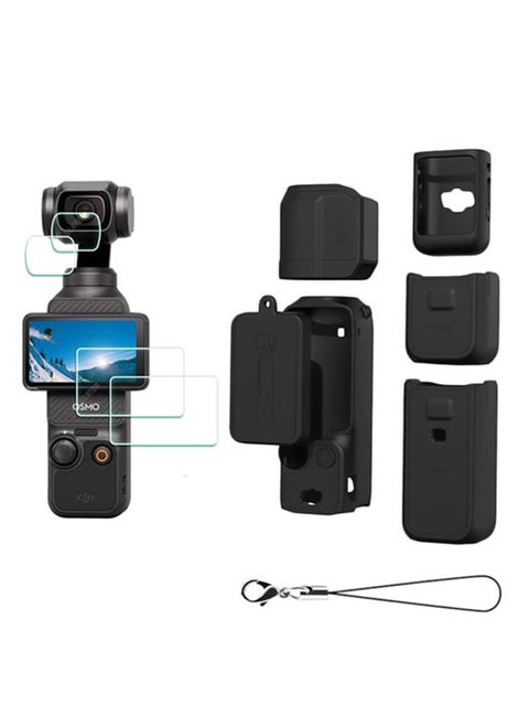 DJI OSMO Pocket 3 Accessory Kit, Silicone Protective Case Cover, Tempered Glass Screen Protector, Lens Protector (Black)