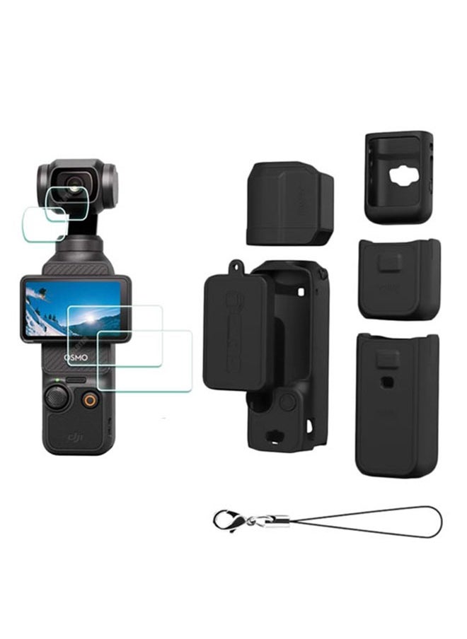 SJet DJI OSMO Pocket 3 Accessory Kit, Silicone Protective Case Cover, Tempered Glass Screen Protector, Lens Protector (Black)  - Image 1