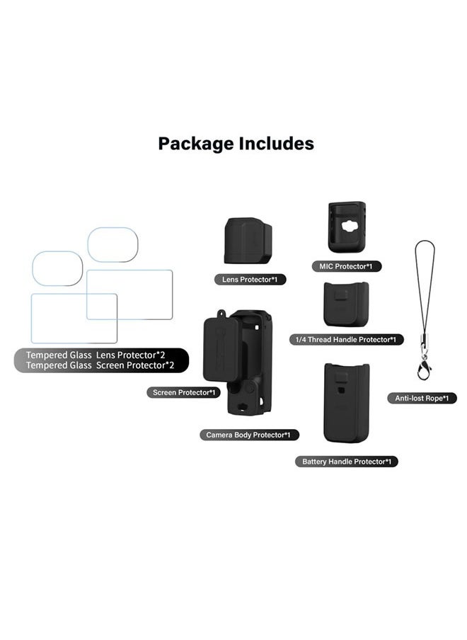 SJet DJI OSMO Pocket 3 Accessory Kit, Silicone Protective Case Cover, Tempered Glass Screen Protector, Lens Protector (Black)  - Image 2