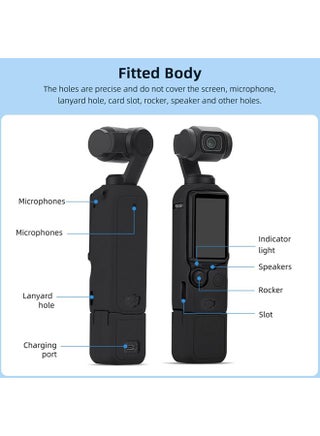 DJI OSMO Pocket 3 Accessory Kit, Silicone Protective Case Cover, Tempered Glass Screen Protector, Lens Protector (Black) - view 3