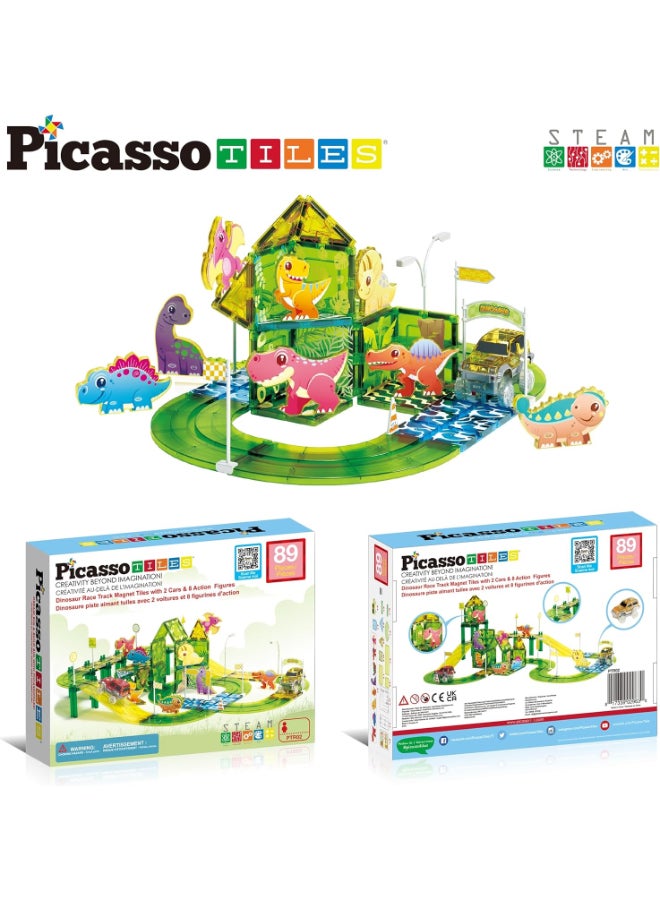 PicassoTiles Picasso Magnetic Tiles Dinosaur Race Track 89-pieces - Image 2