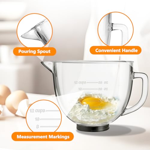 PQPO 5 Quart Glass Mixing Bowls Compatible with 4.5&5 KitchenAid Stand Mixer,Allows Placing it in the Refrigerator - Image 4