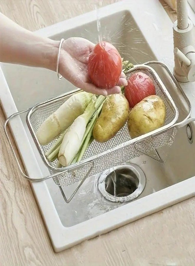VAJASIL Kitchen Steel Sink Strainer Basket, Its Adjustable Handles Fit Most Sinks | Making It Convenient and Space-Saving | Perfect for Rinsing | Draining | and Drying Fruits | Vegetables - Image 4