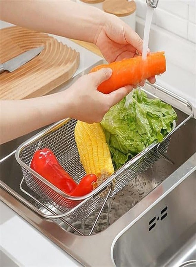 VAJASIL Kitchen Steel Sink Strainer Basket, Its Adjustable Handles Fit Most Sinks | Making It Convenient and Space-Saving | Perfect for Rinsing | Draining | and Drying Fruits | Vegetables - Image 3