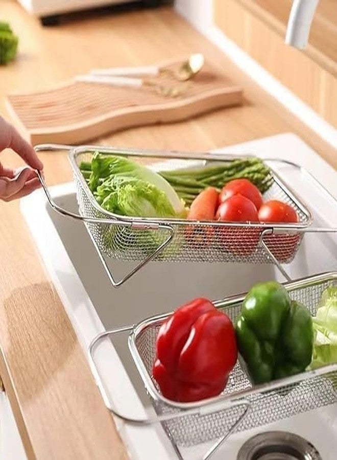 VAJASIL Kitchen Steel Sink Strainer Basket, Its Adjustable Handles Fit Most Sinks | Making It Convenient and Space-Saving | Perfect for Rinsing | Draining | and Drying Fruits | Vegetables - Image 2