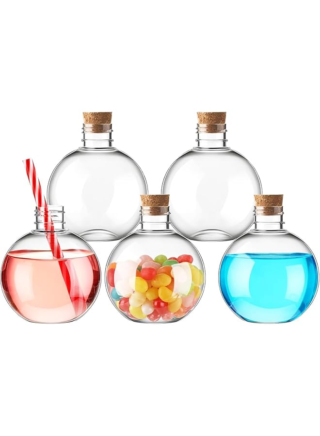 إيروريكس زجاجات جرعات زجاجية 5 قطع 8.5 أونصة زجاجات زجاجية شفافة مع سدادة من الفلين زجاجات كروية مستديرة لعصير الجرعات والزنجبيل والزيوت والحرف اليدوية وزجاجات زخرفية لحفلات أعياد الميلاد والزفاف - Image 1